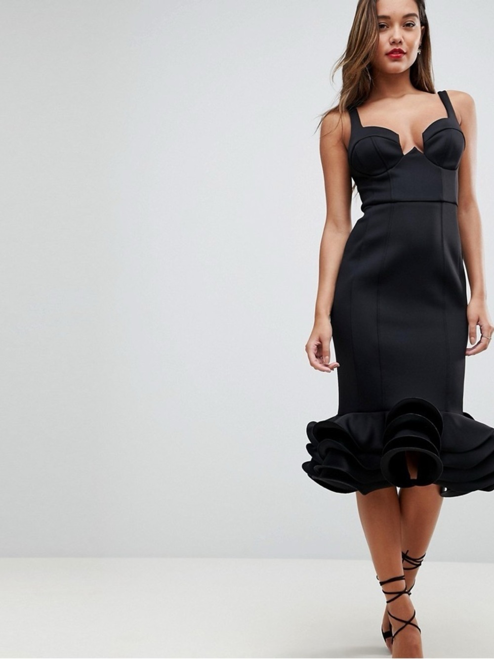 🖤 ASOS DESIGN Premium Cupped Flippy Peplum Midi Dress — US 2 — NWT